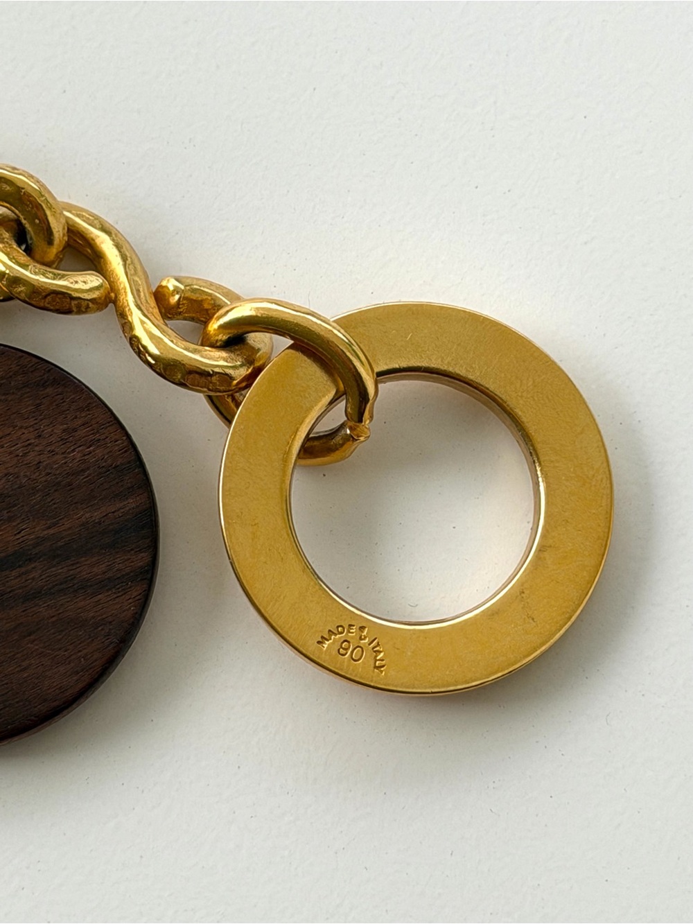 Celine Vintage Gold-Tone Chain Bracelet with Brown Wood Disc Charms - Picture 8 of 13